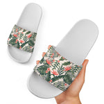 Blossom Tropical Leaves Pattern Print White Slide Sandals