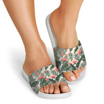 Blossom Tropical Leaves Pattern Print White Slide Sandals