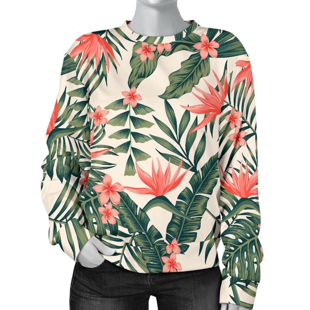 Blossom Tropical Leaves Pattern Print Women's Crewneck Sweatshirt GearFrost