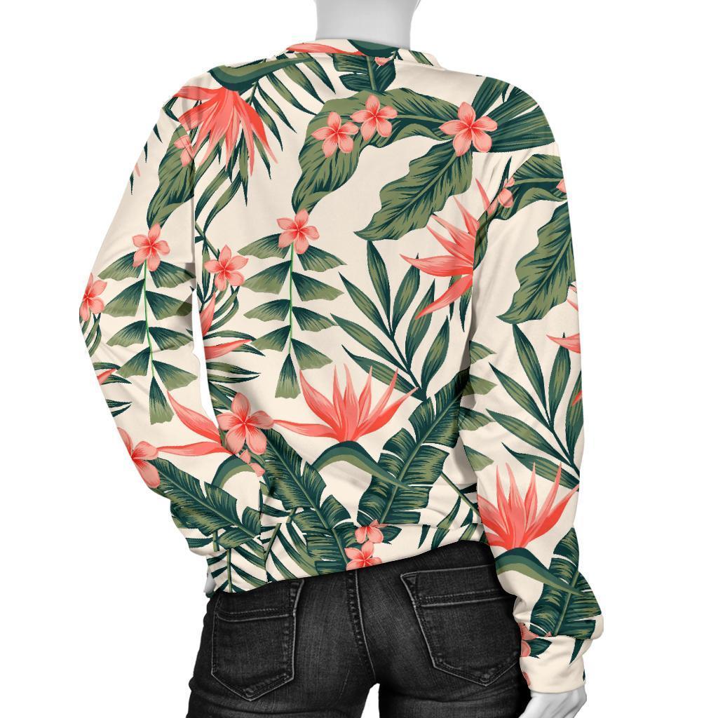 Blossom Tropical Leaves Pattern Print Women's Crewneck Sweatshirt GearFrost
