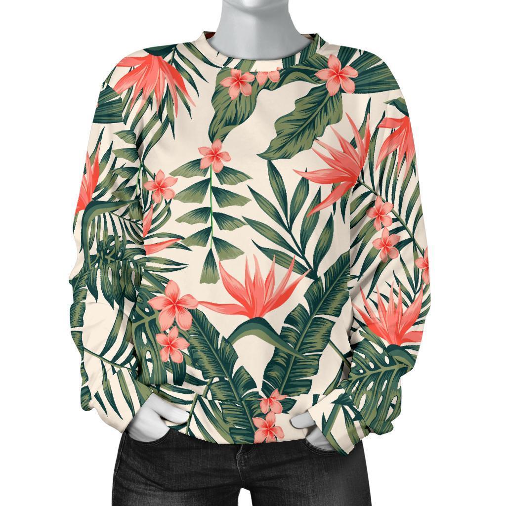 Blossom Tropical Leaves Pattern Print Women's Crewneck Sweatshirt GearFrost