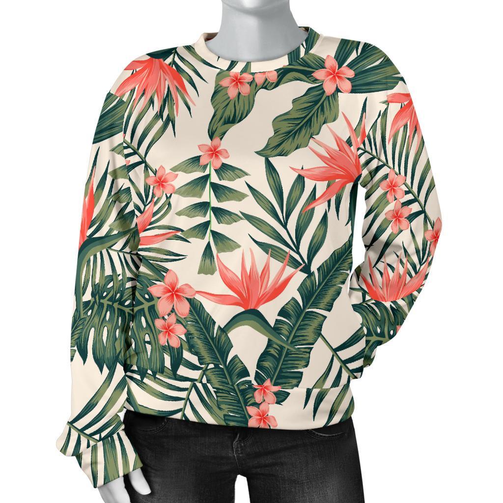 Blossom Tropical Leaves Pattern Print Women's Crewneck Sweatshirt GearFrost