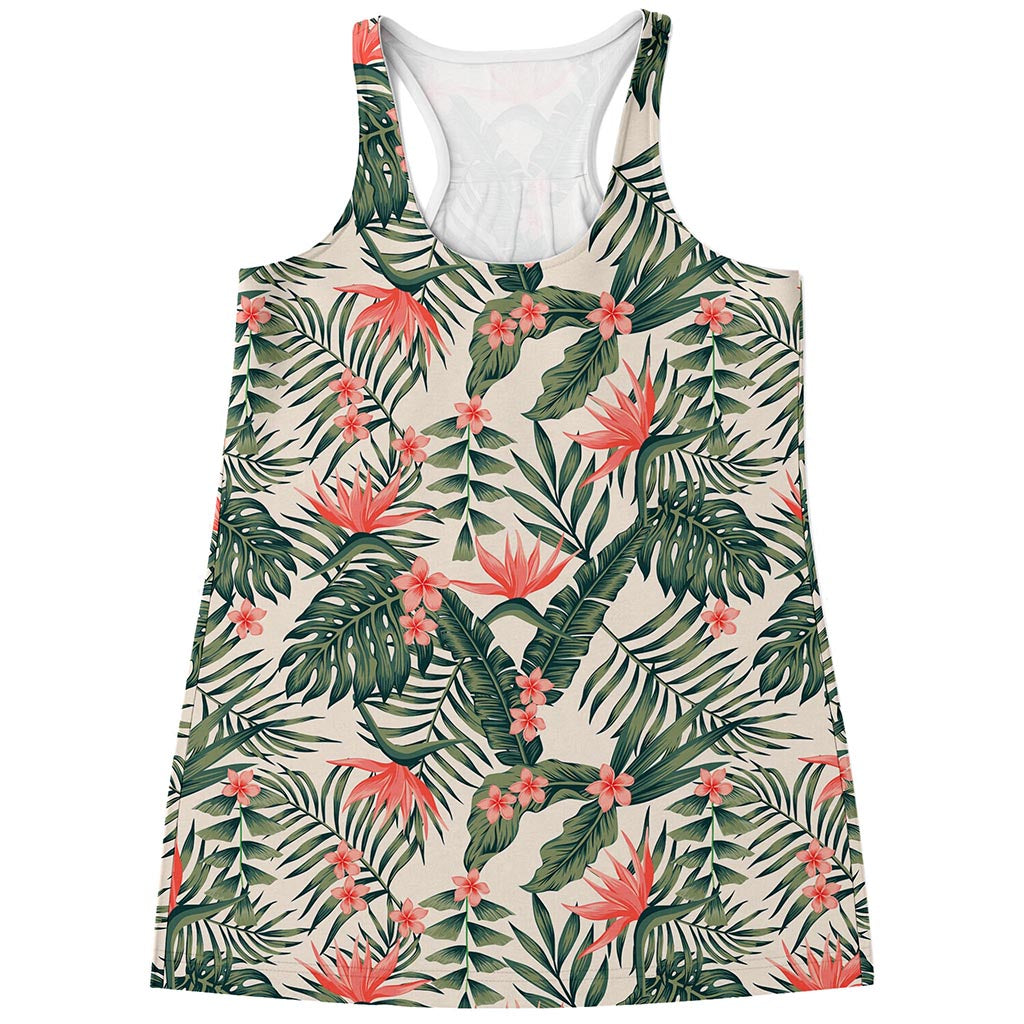 Blossom Tropical Leaves Pattern Print Women's Racerback Tank Top