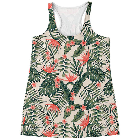 Blossom Tropical Leaves Pattern Print Women's Racerback Tank Top