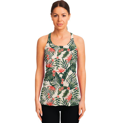 Blossom Tropical Leaves Pattern Print Women's Racerback Tank Top