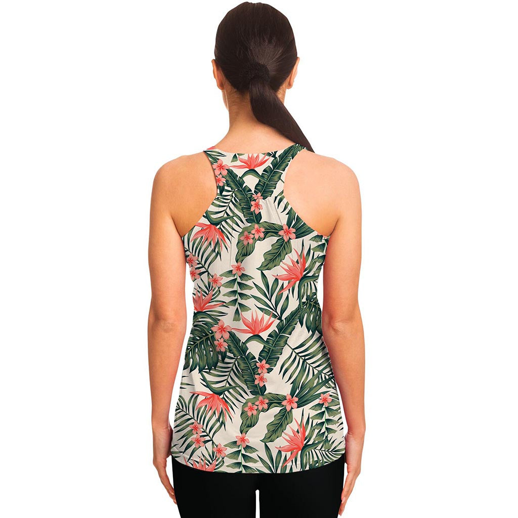 Blossom Tropical Leaves Pattern Print Women's Racerback Tank Top