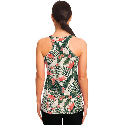 Blossom Tropical Leaves Pattern Print Women's Racerback Tank Top