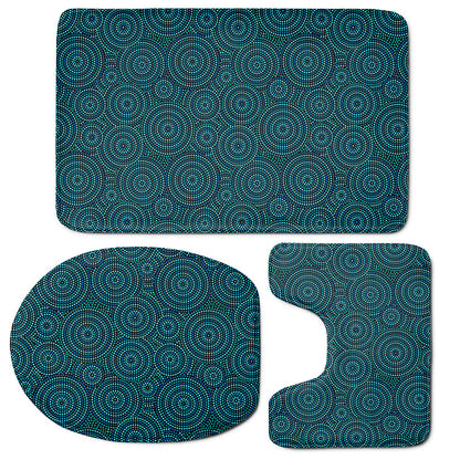 Blue Aboriginal Dot Pattern Print 3 Piece Bath Mat Set