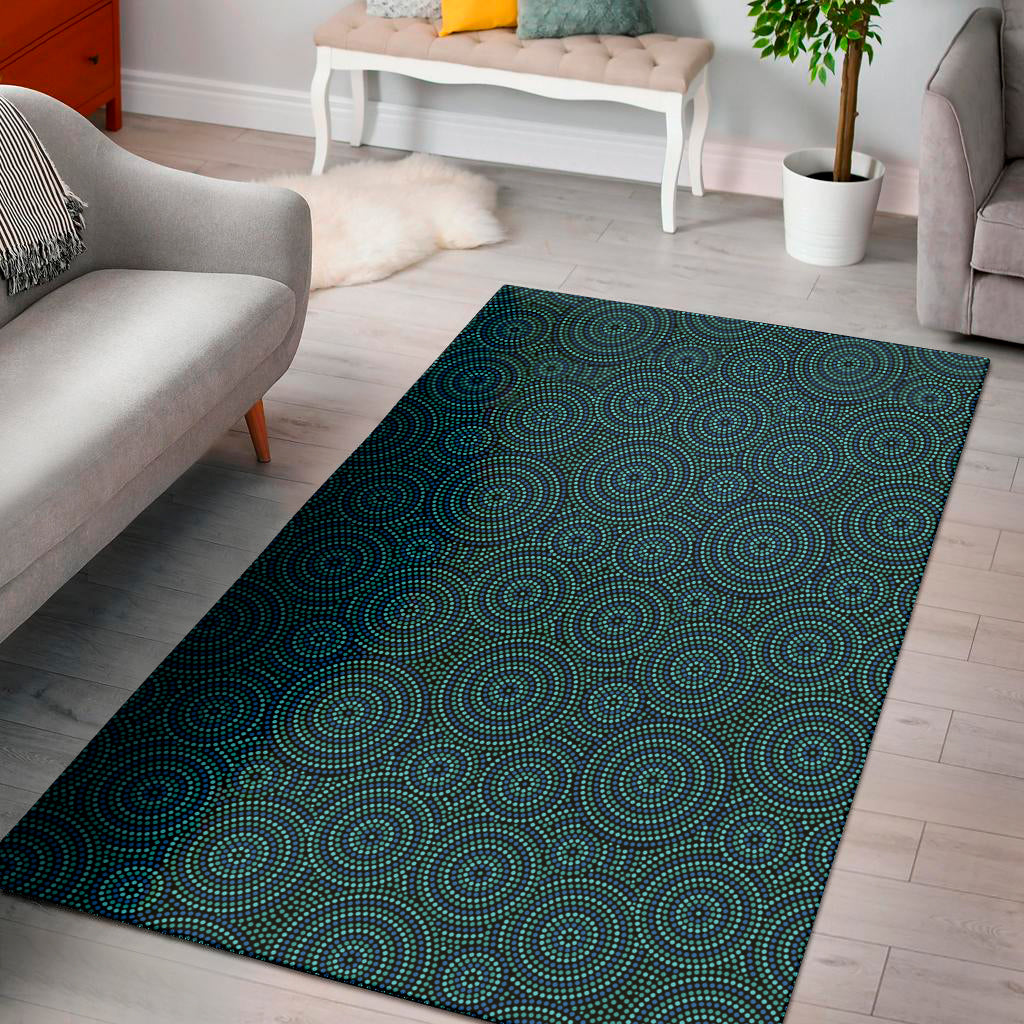 Blue Aboriginal Dot Pattern Print Area Rug