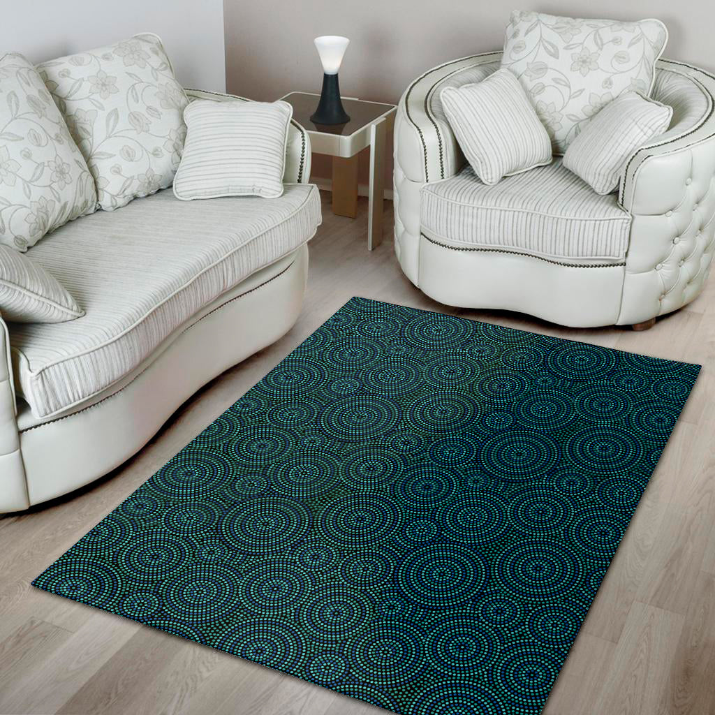 Blue Aboriginal Dot Pattern Print Area Rug