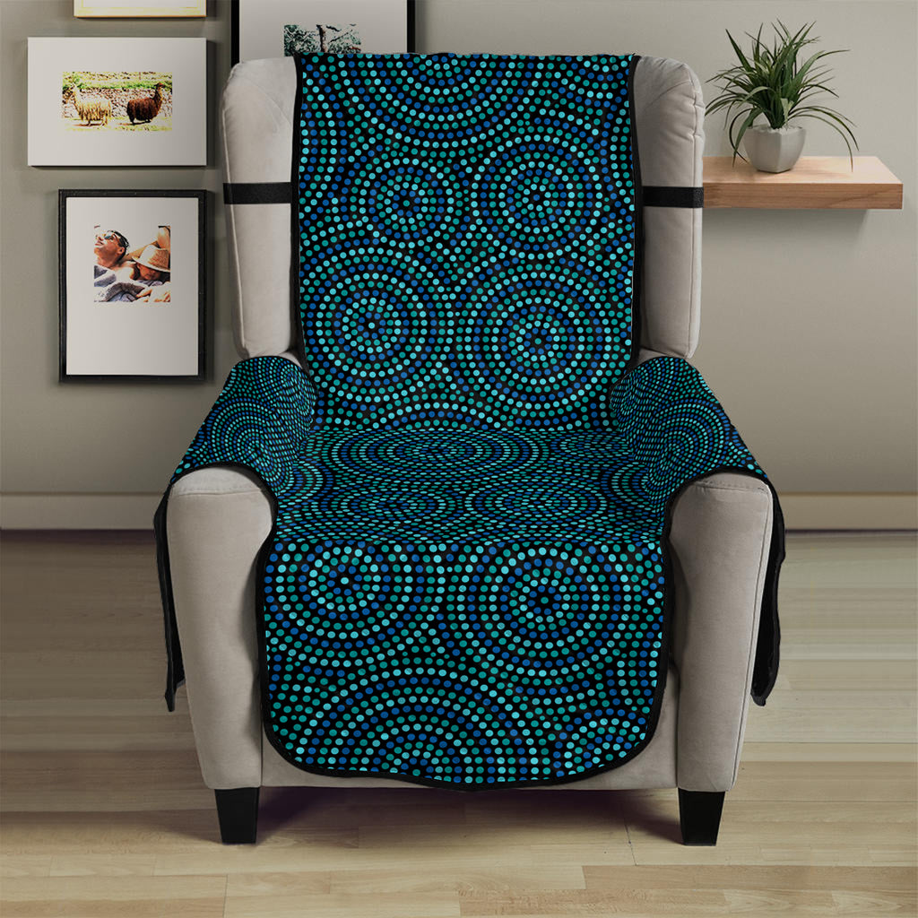 Blue Aboriginal Dot Pattern Print Armchair Protector