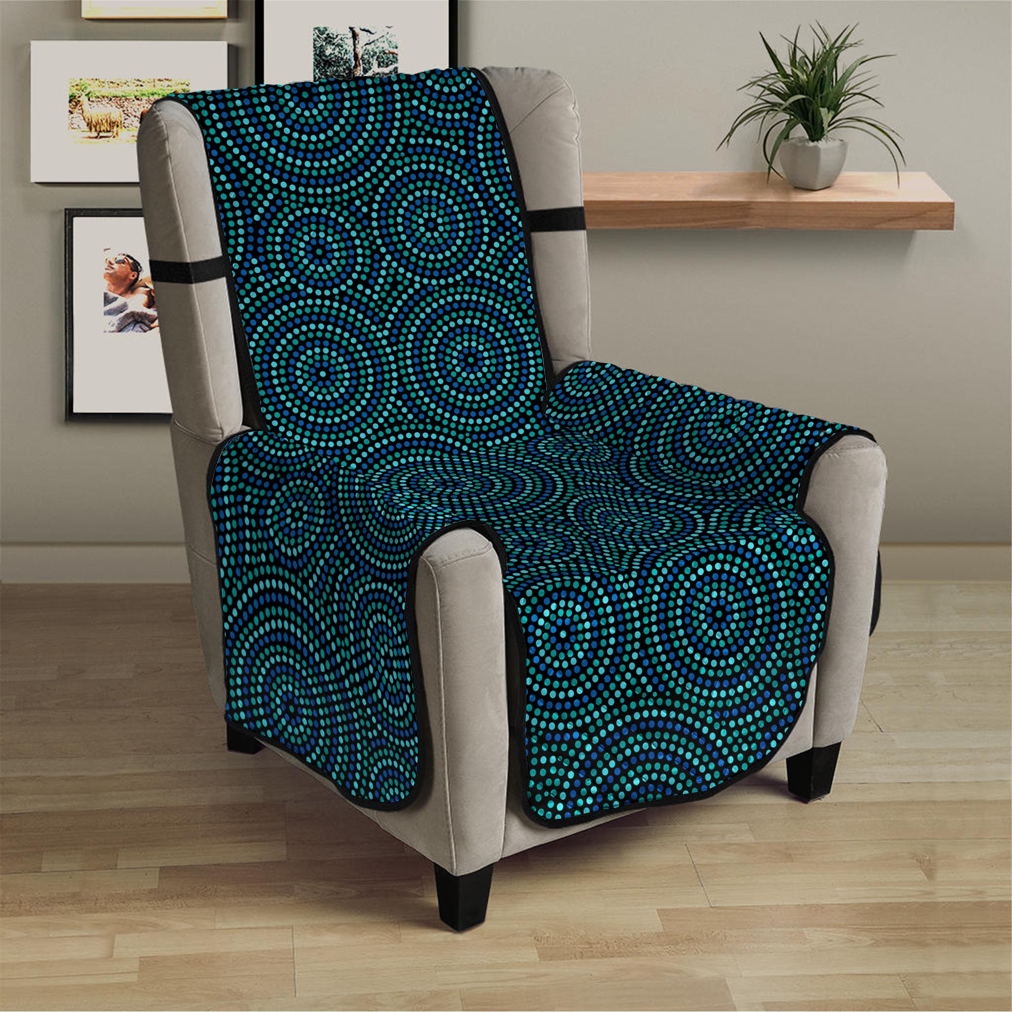 Blue Aboriginal Dot Pattern Print Armchair Protector