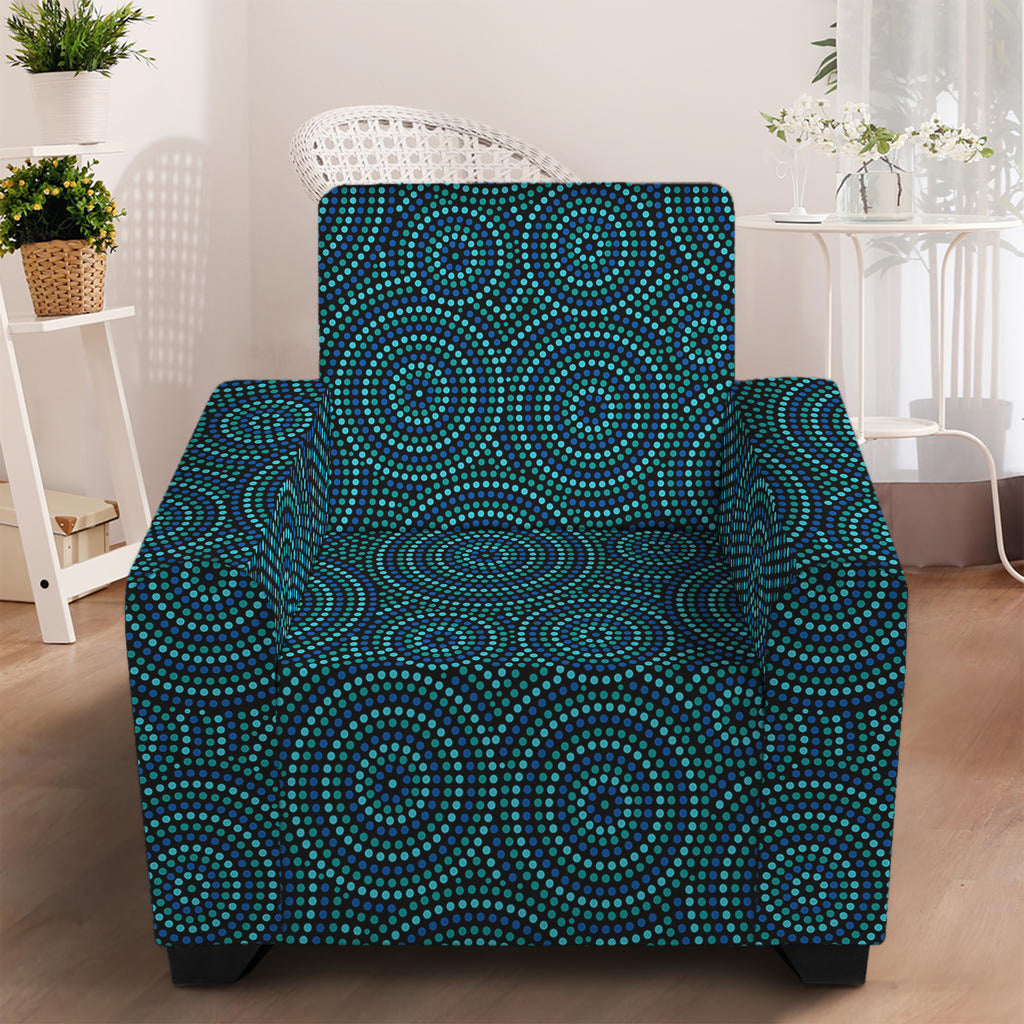 Blue Aboriginal Dot Pattern Print Armchair Slipcover