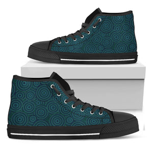 Blue Aboriginal Dot Pattern Print Black High Top Shoes