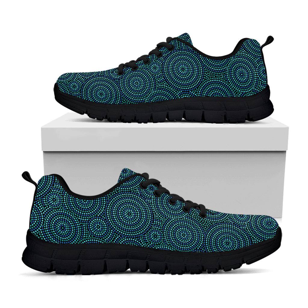 Blue Aboriginal Dot Pattern Print Black Sneakers