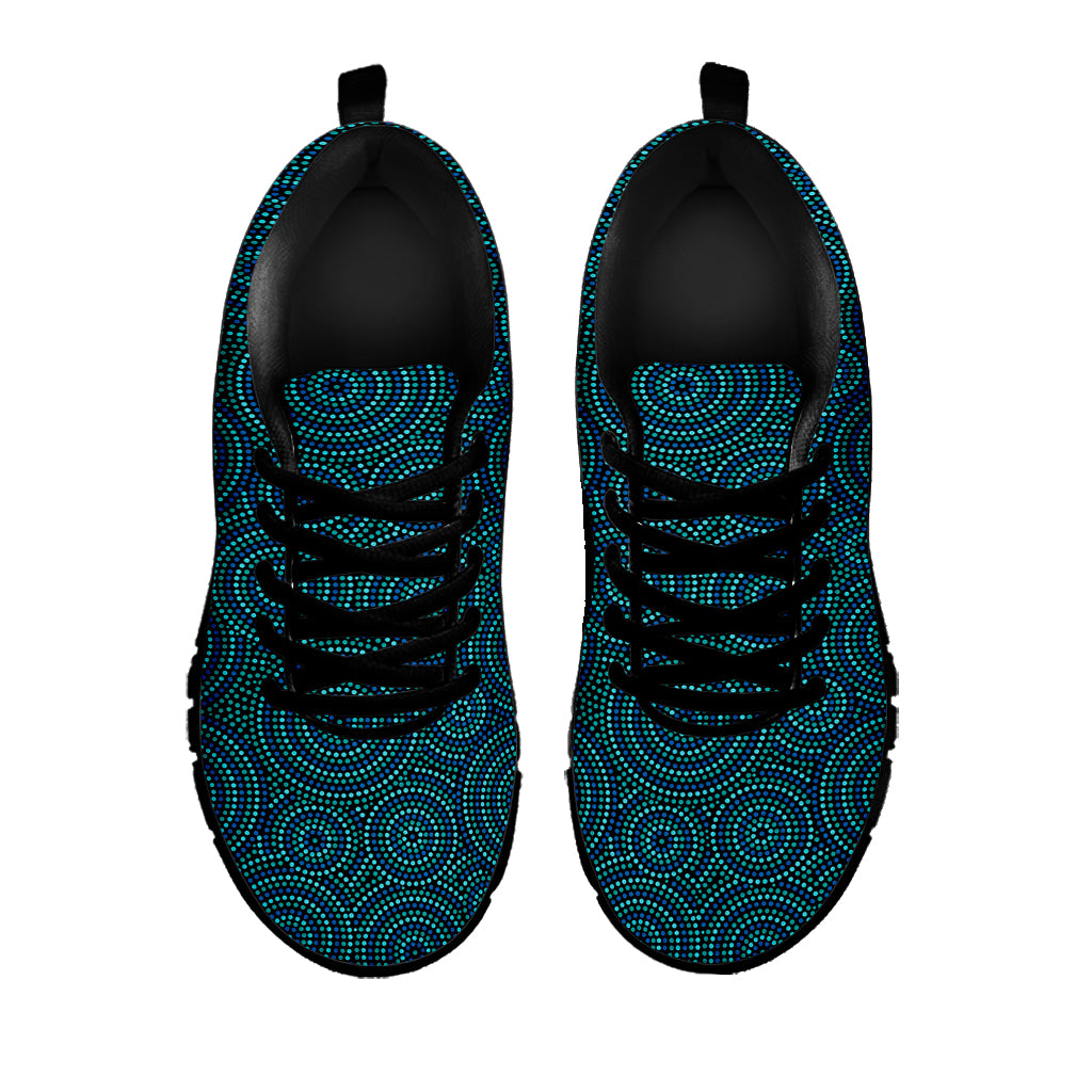 Blue Aboriginal Dot Pattern Print Black Sneakers