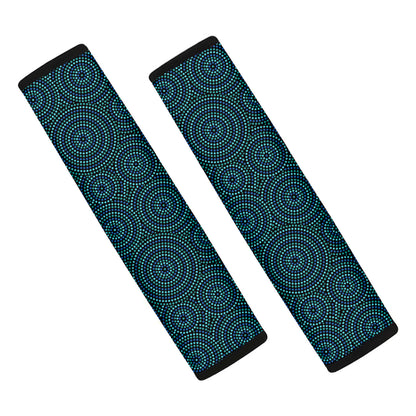Blue Aboriginal Dot Pattern Print Car Seat Belt Covers