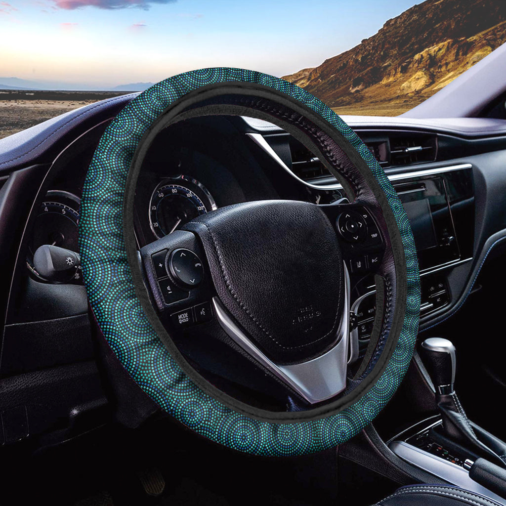 Blue Aboriginal Dot Pattern Print Car Steering Wheel Cover