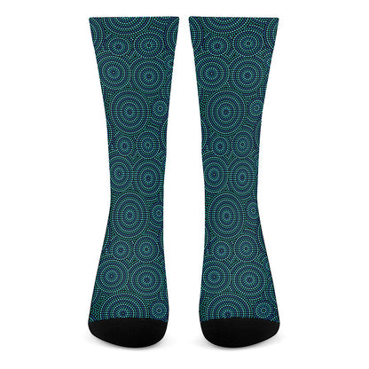 Blue Aboriginal Dot Pattern Print Crew Socks