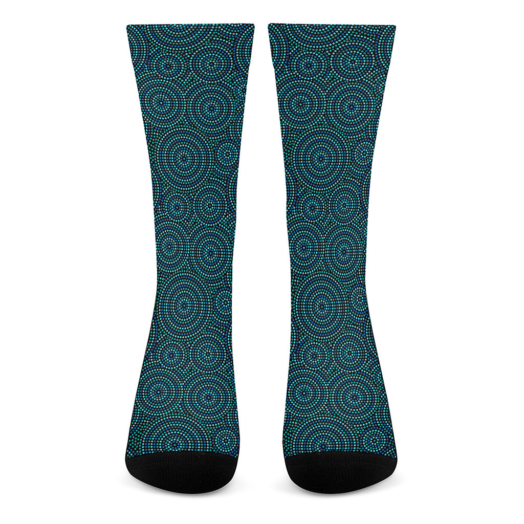 Blue Aboriginal Dot Pattern Print Crew Socks