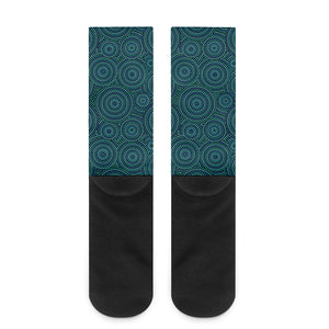 Blue Aboriginal Dot Pattern Print Crew Socks