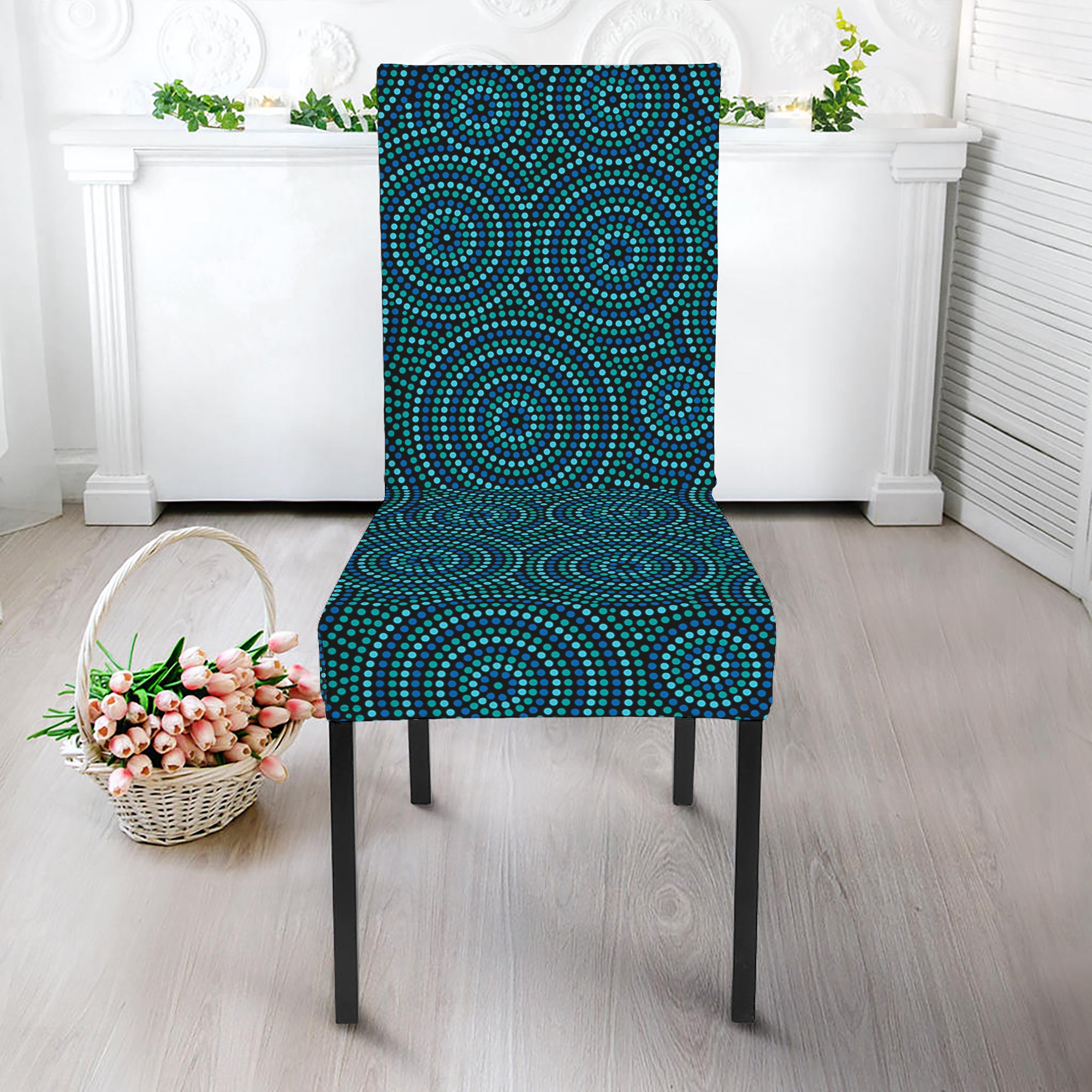 Blue Aboriginal Dot Pattern Print Dining Chair Slipcover