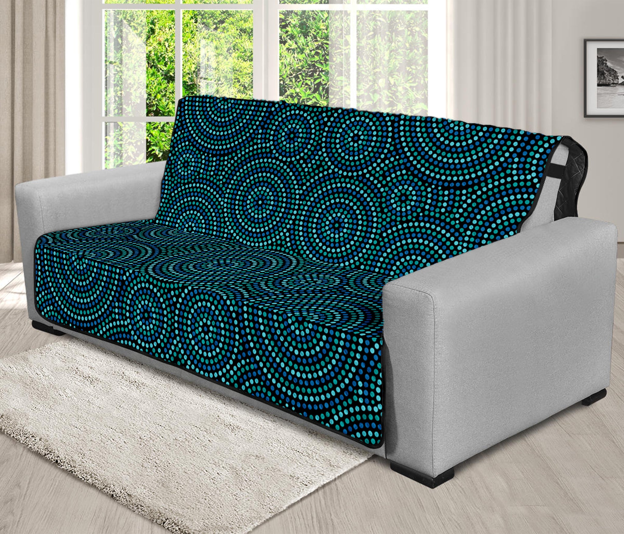 Blue Aboriginal Dot Pattern Print Futon Protector