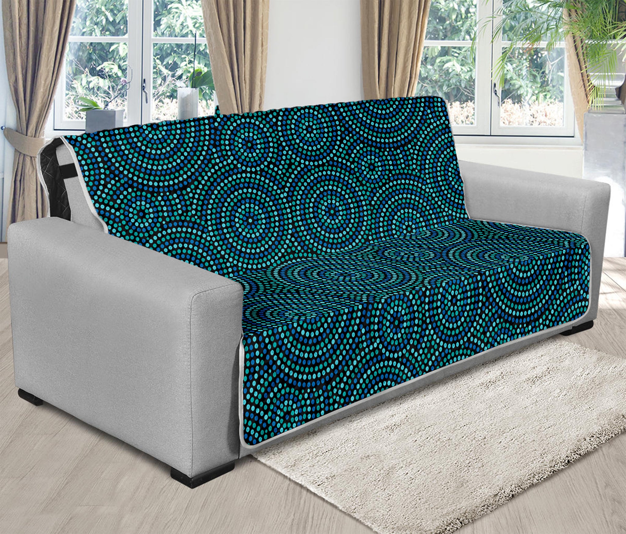 Blue Aboriginal Dot Pattern Print Futon Protector