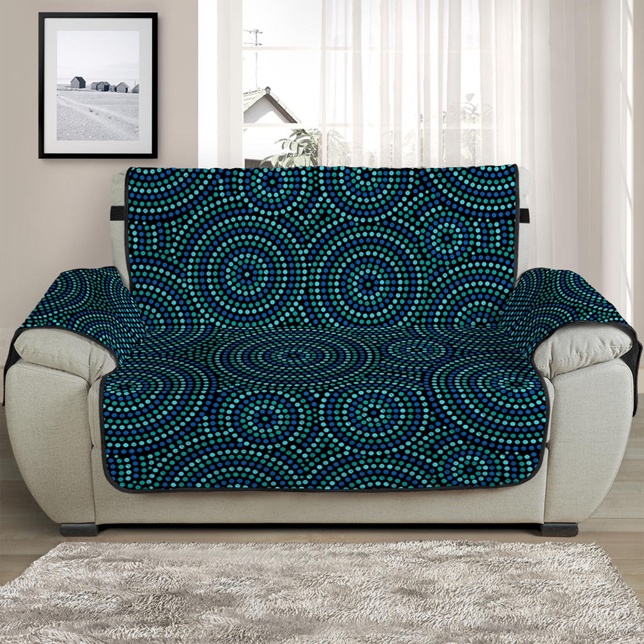 Blue Aboriginal Dot Pattern Print Half Sofa Protector