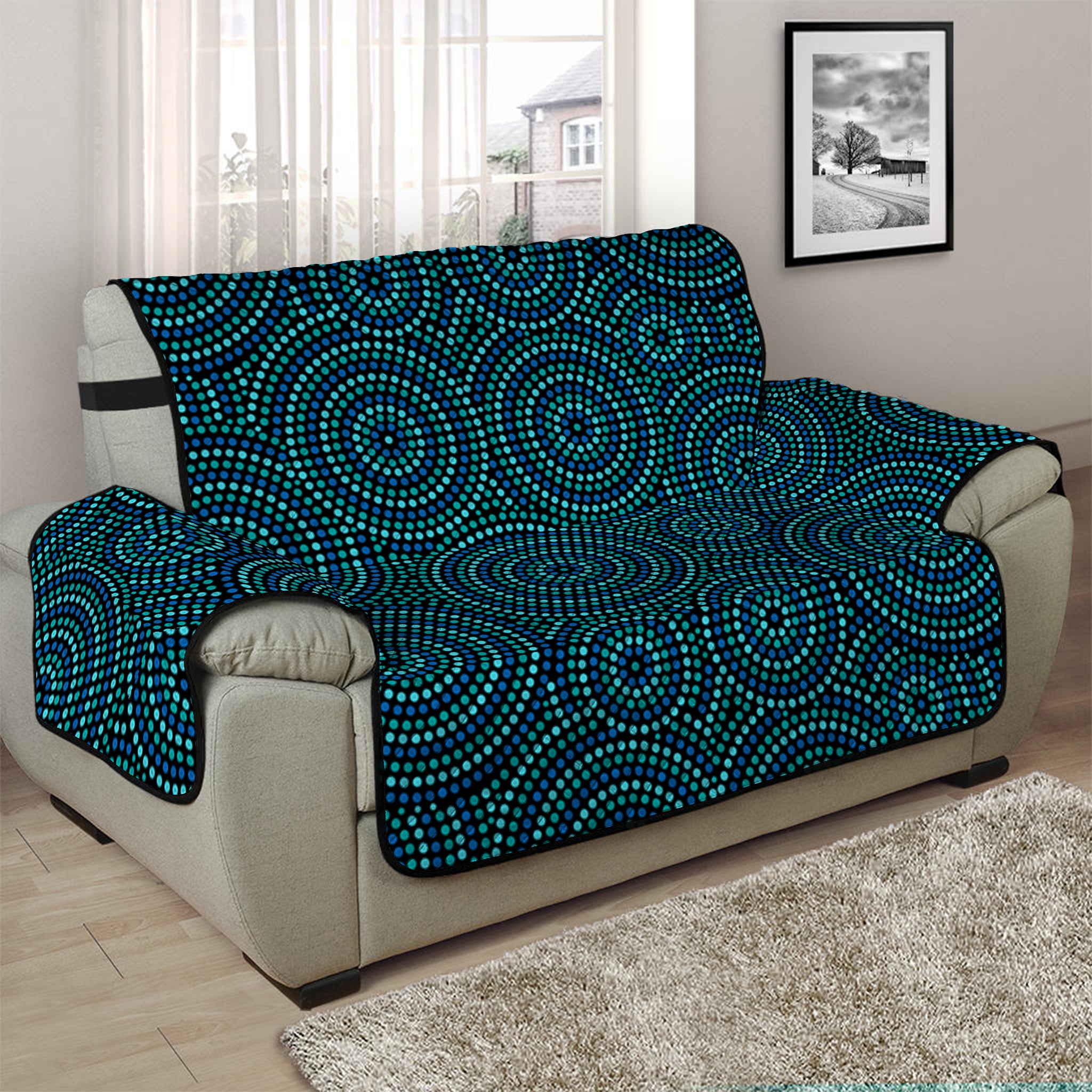 Blue Aboriginal Dot Pattern Print Half Sofa Protector