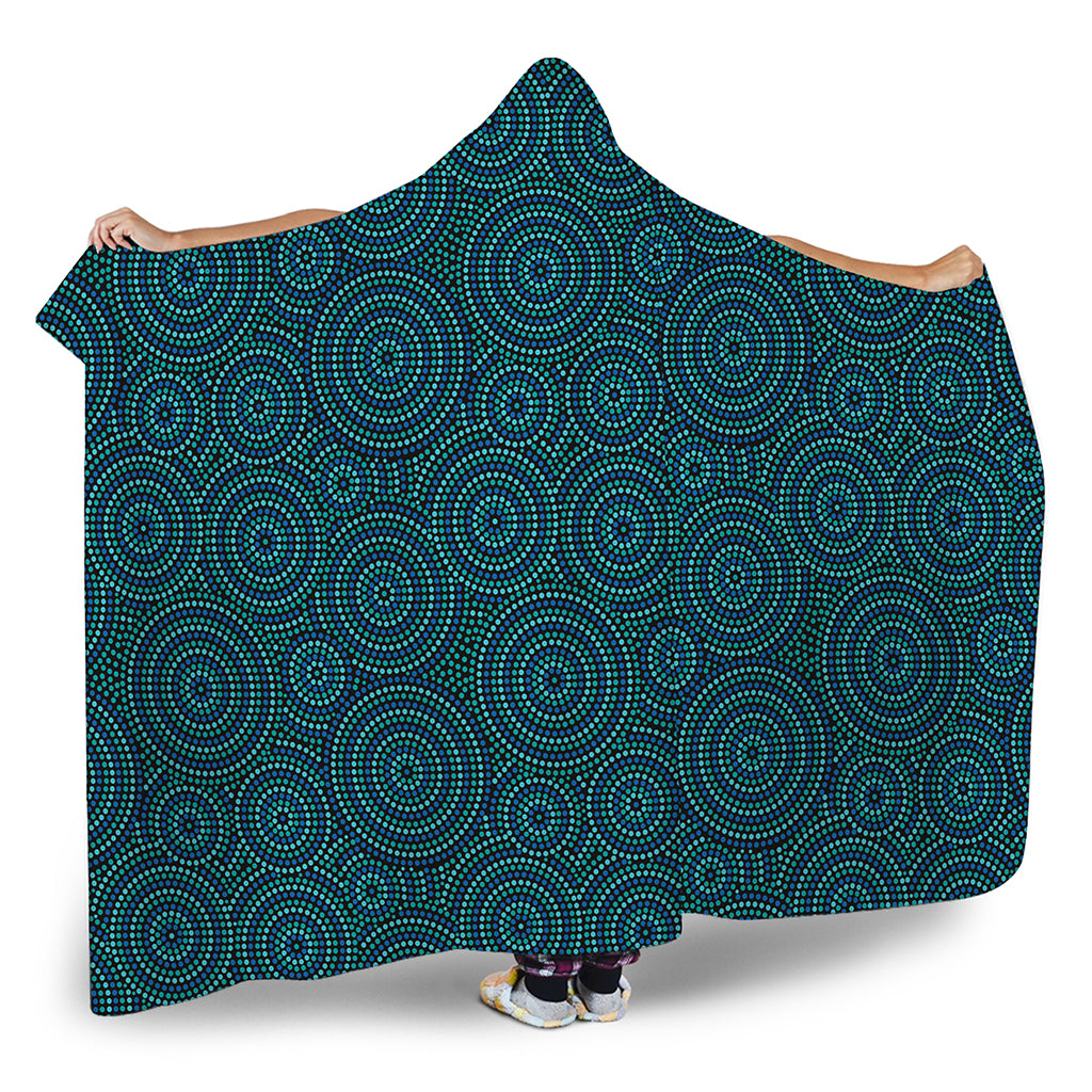 Blue Aboriginal Dot Pattern Print Hooded Blanket