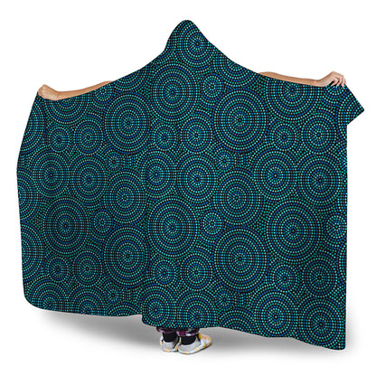 Blue Aboriginal Dot Pattern Print Hooded Blanket
