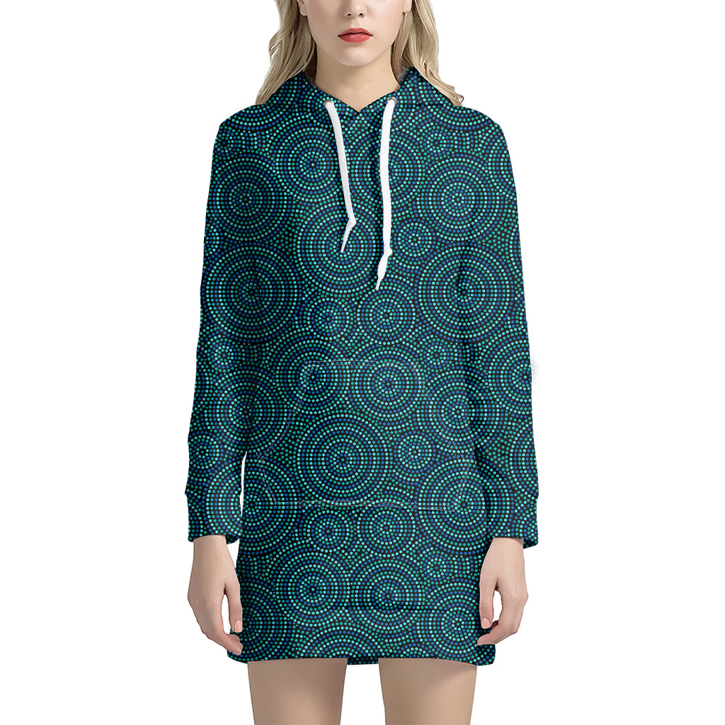 Blue Aboriginal Dot Pattern Print Hoodie Dress