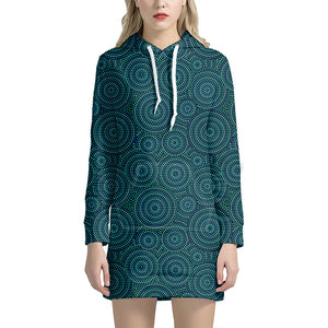 Blue Aboriginal Dot Pattern Print Hoodie Dress