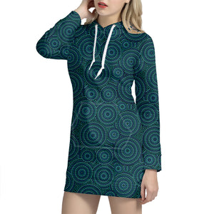 Blue Aboriginal Dot Pattern Print Hoodie Dress