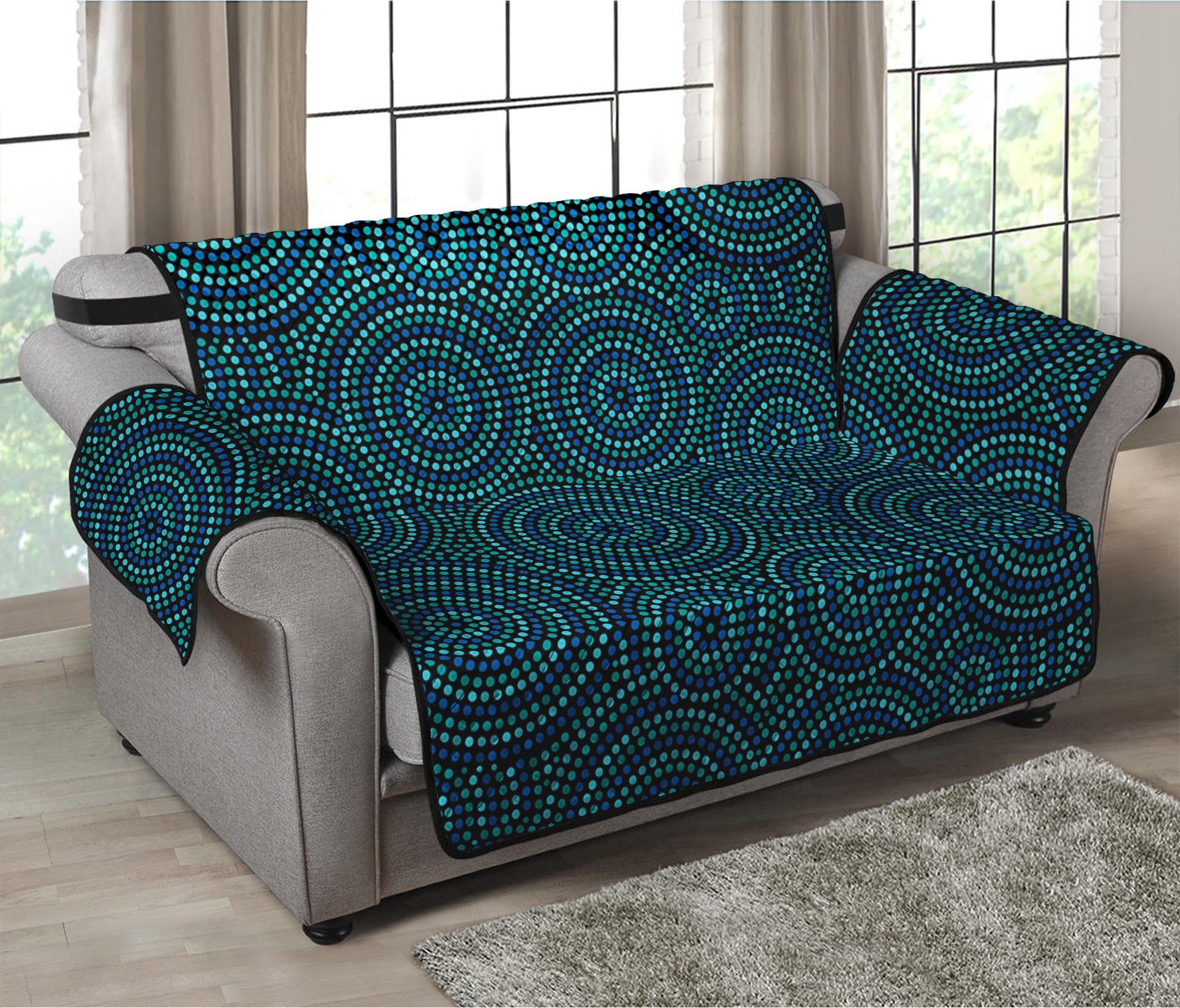 Blue Aboriginal Dot Pattern Print Loveseat Protector