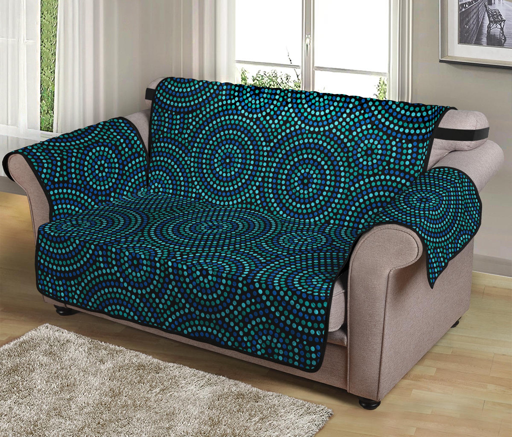 Blue Aboriginal Dot Pattern Print Loveseat Protector