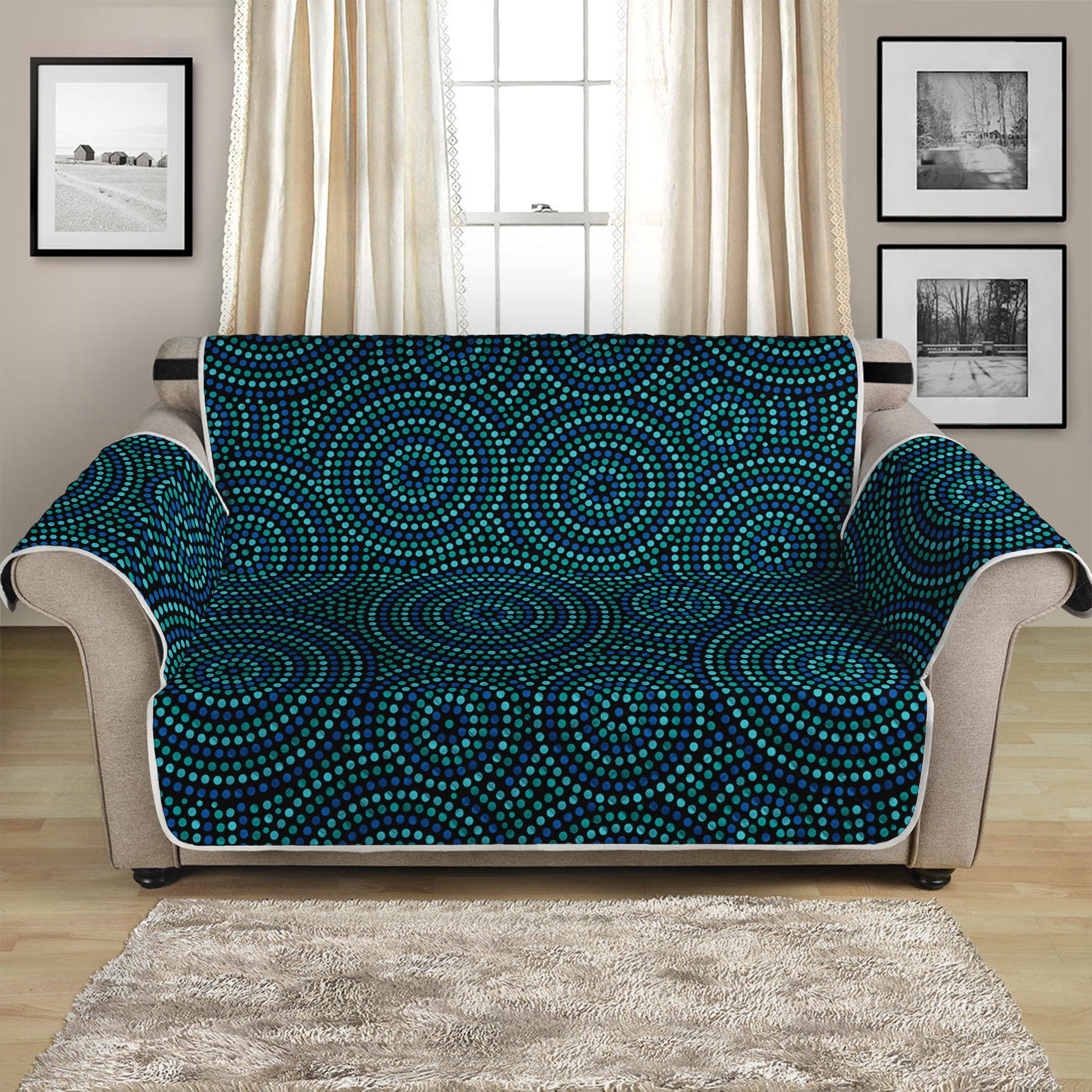 Blue Aboriginal Dot Pattern Print Loveseat Protector