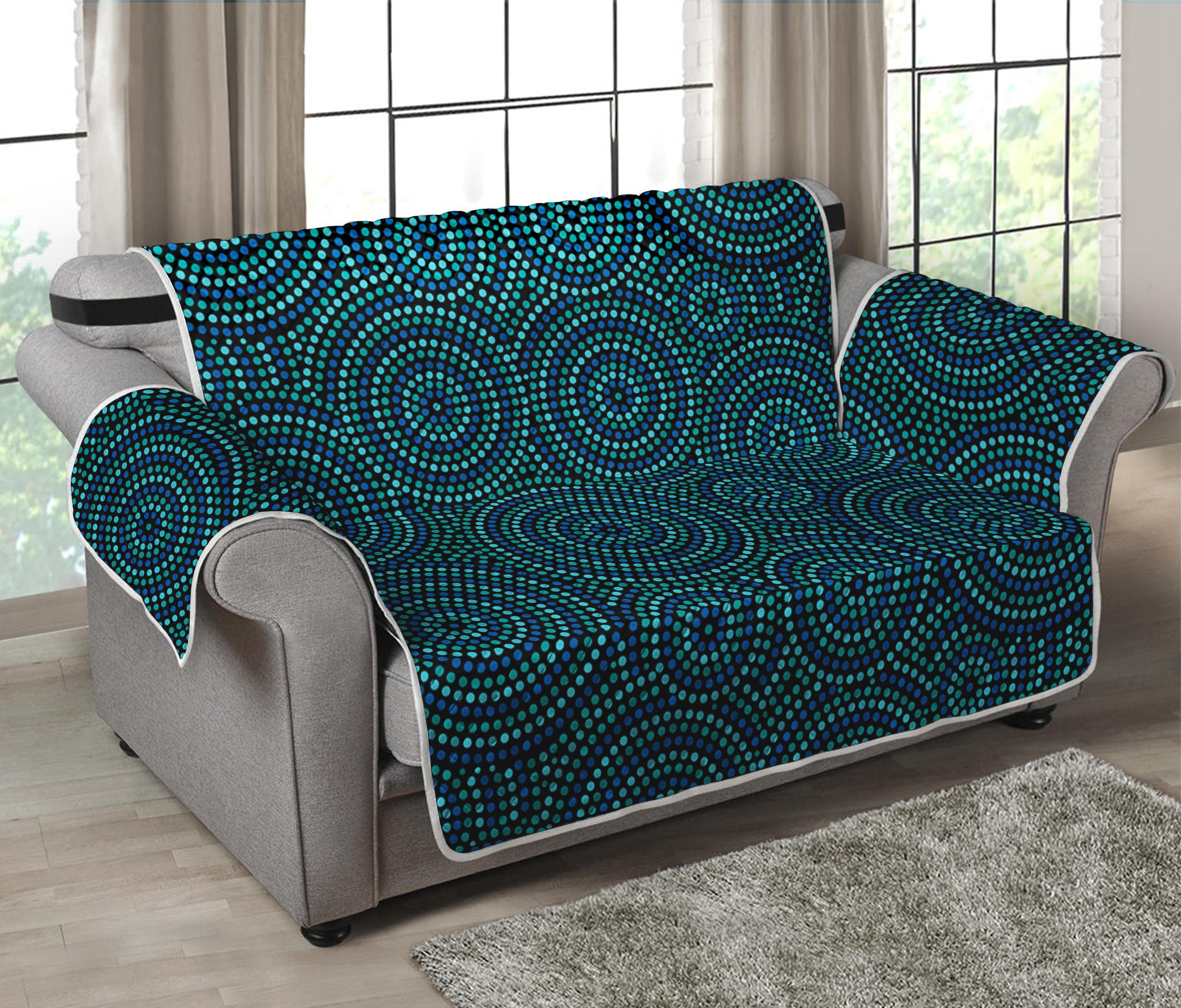 Blue Aboriginal Dot Pattern Print Loveseat Protector