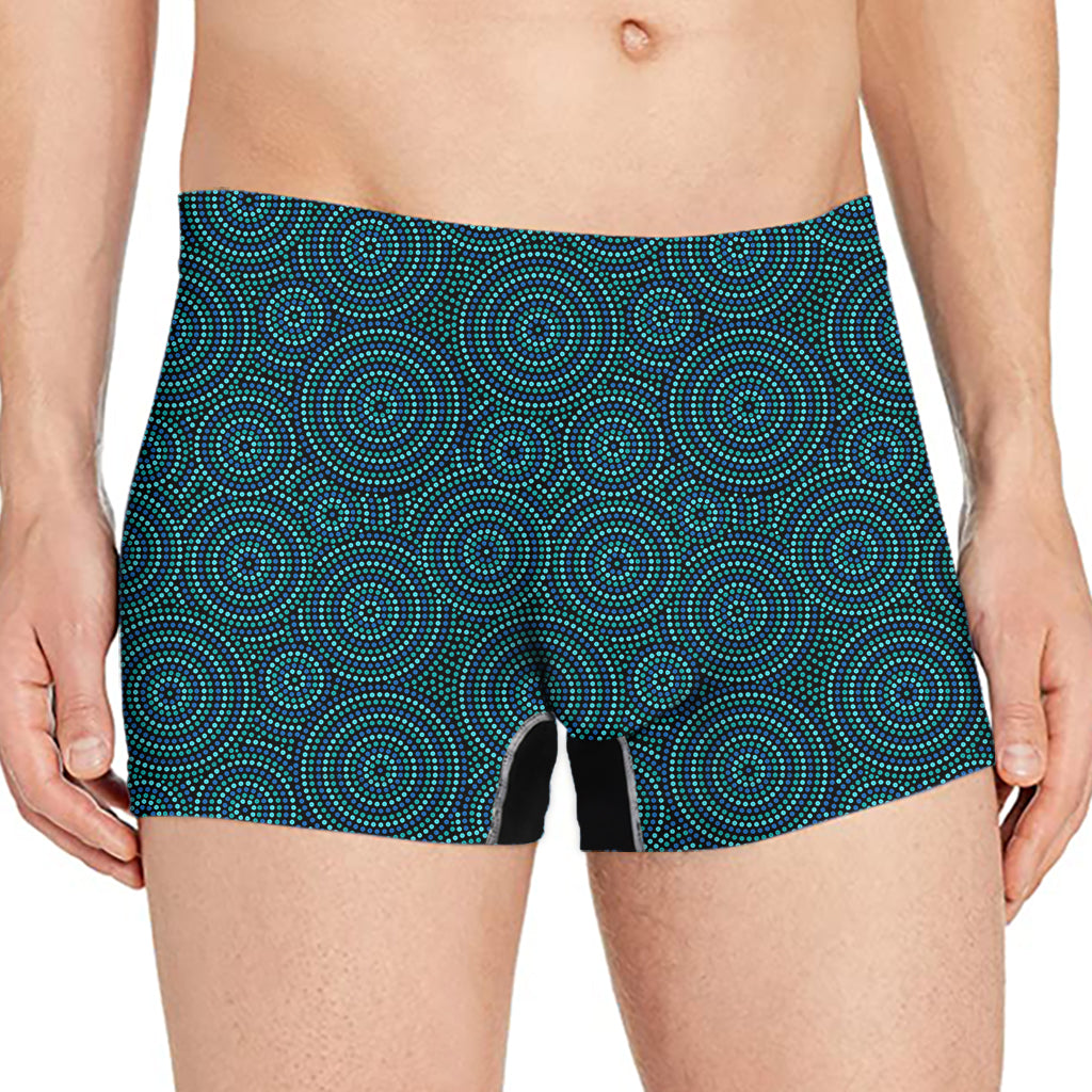 Blue Aboriginal Dot Pattern Print Men's Boxer Briefs