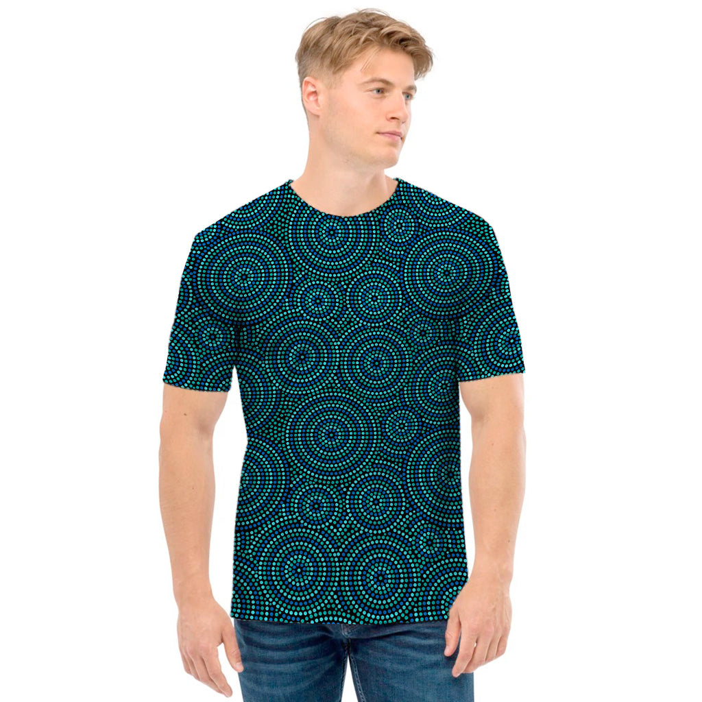 Blue Aboriginal Dot Pattern Print Men's T-Shirt