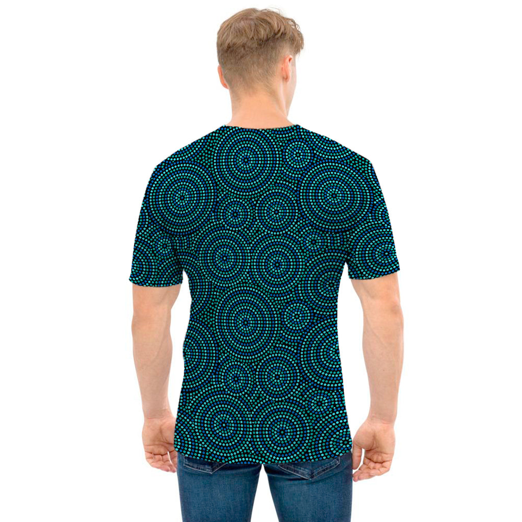 Blue Aboriginal Dot Pattern Print Men's T-Shirt