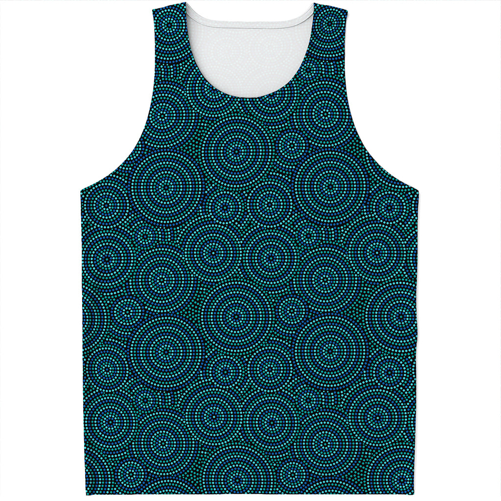 Blue Aboriginal Dot Pattern Print Men's Tank Top