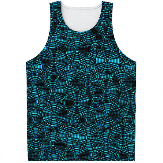 Blue Aboriginal Dot Pattern Print Men's Tank Top
