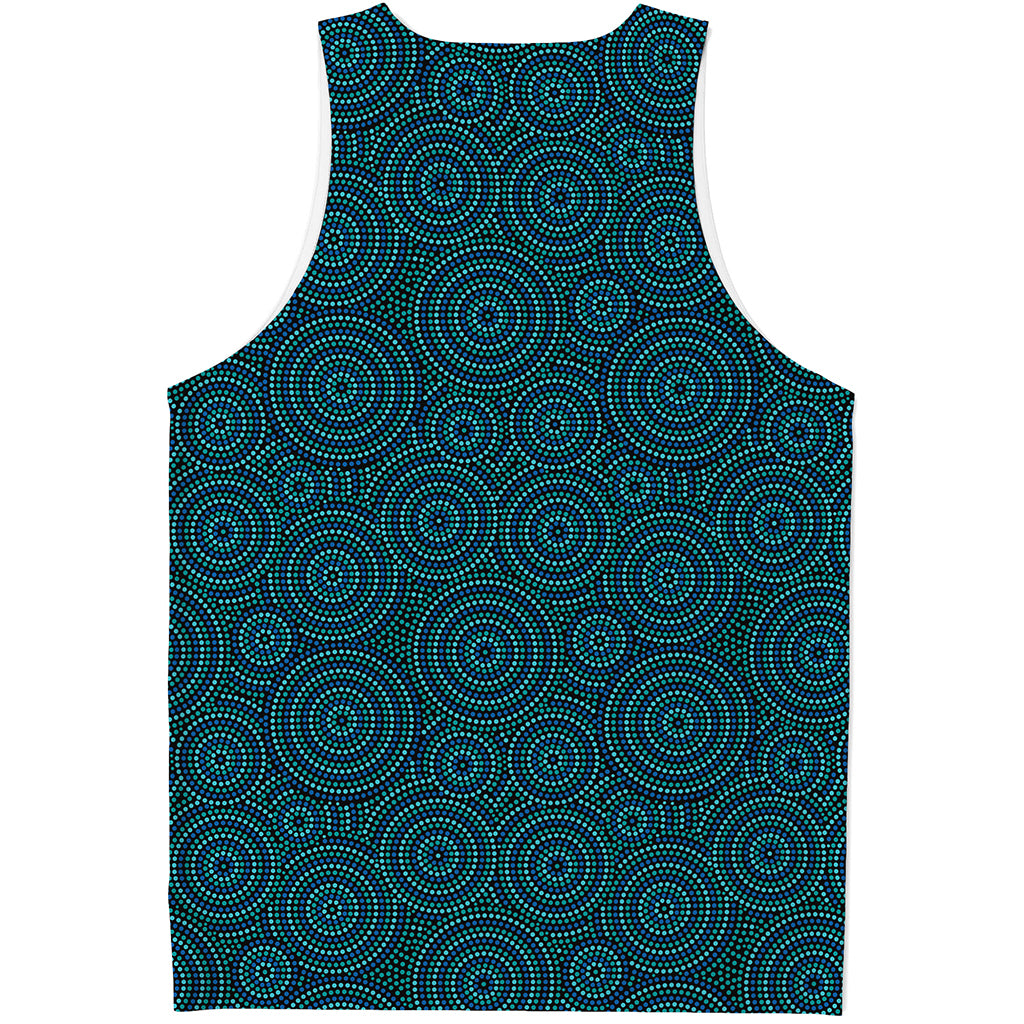 Blue Aboriginal Dot Pattern Print Men's Tank Top