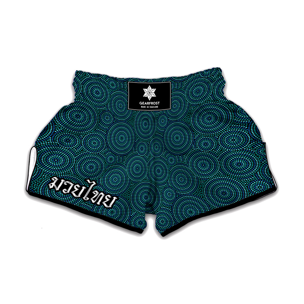 Blue Aboriginal Dot Pattern Print Muay Thai Boxing Shorts