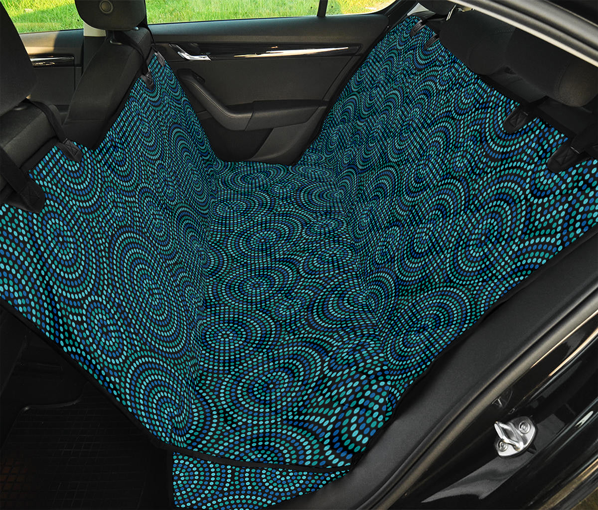 Blue Aboriginal Dot Pattern Print Pet Car Back Seat Cover