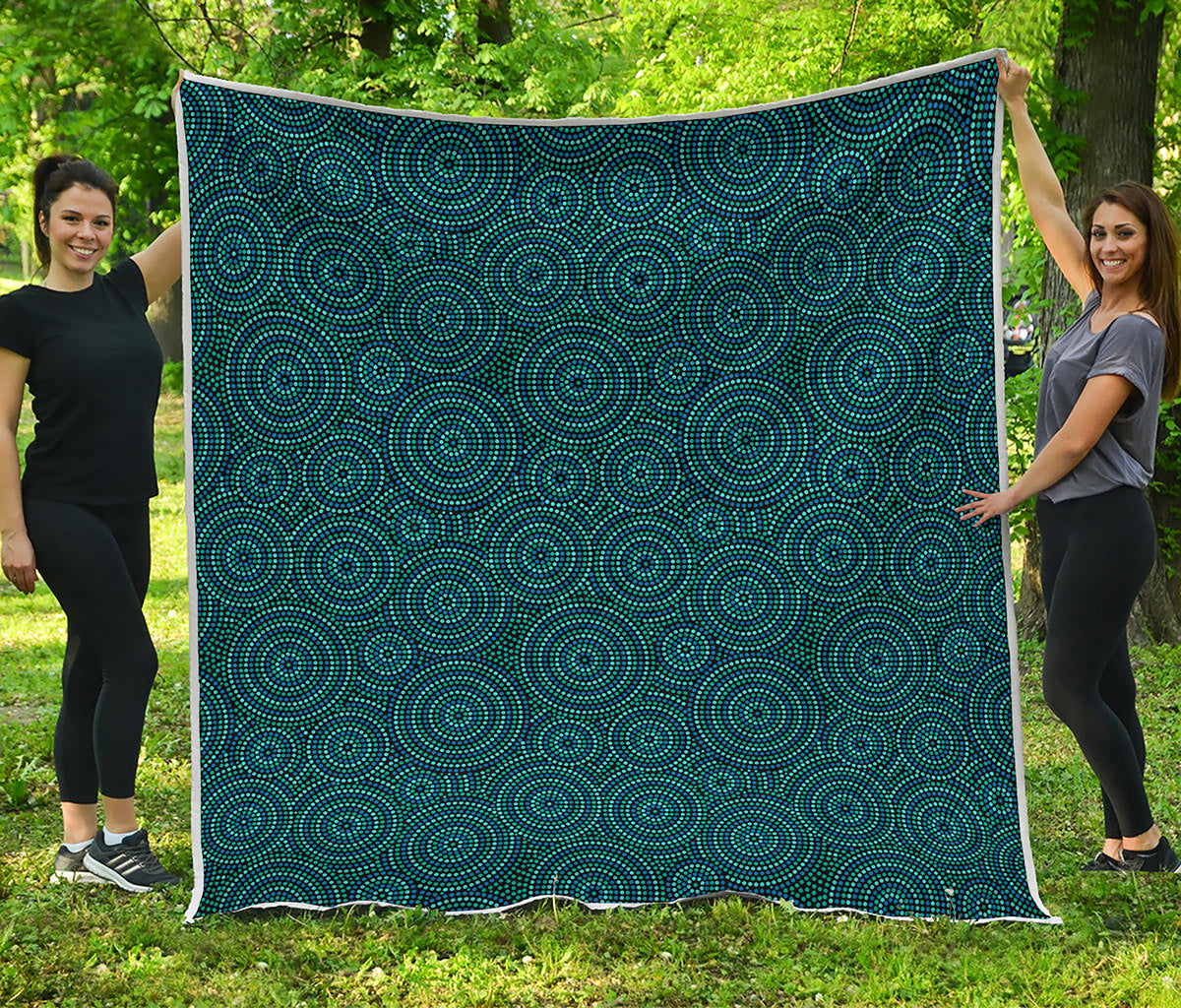 Blue Aboriginal Dot Pattern Print Quilt