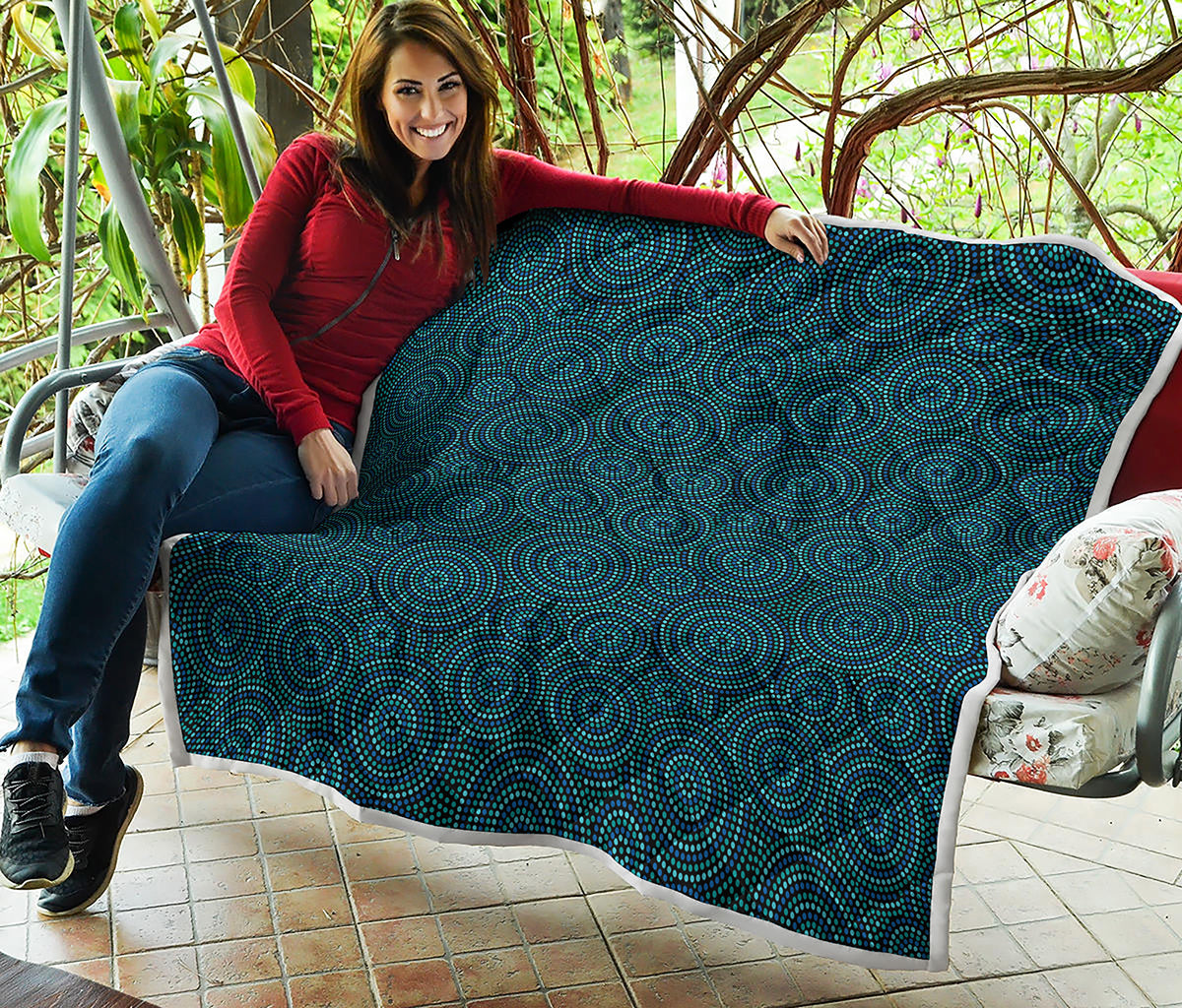 Blue Aboriginal Dot Pattern Print Quilt