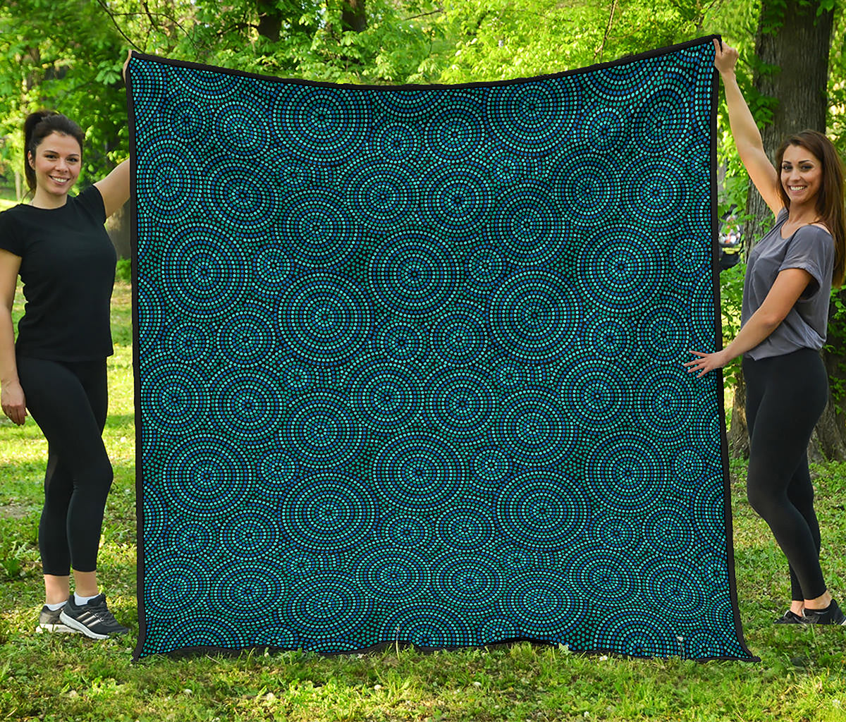 Blue Aboriginal Dot Pattern Print Quilt